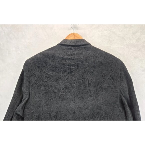 Adolfo Mens Corduroy Sport Coat Black Paisley Blazer 44R Tailored Lined Cotton - Picture 8 of 16